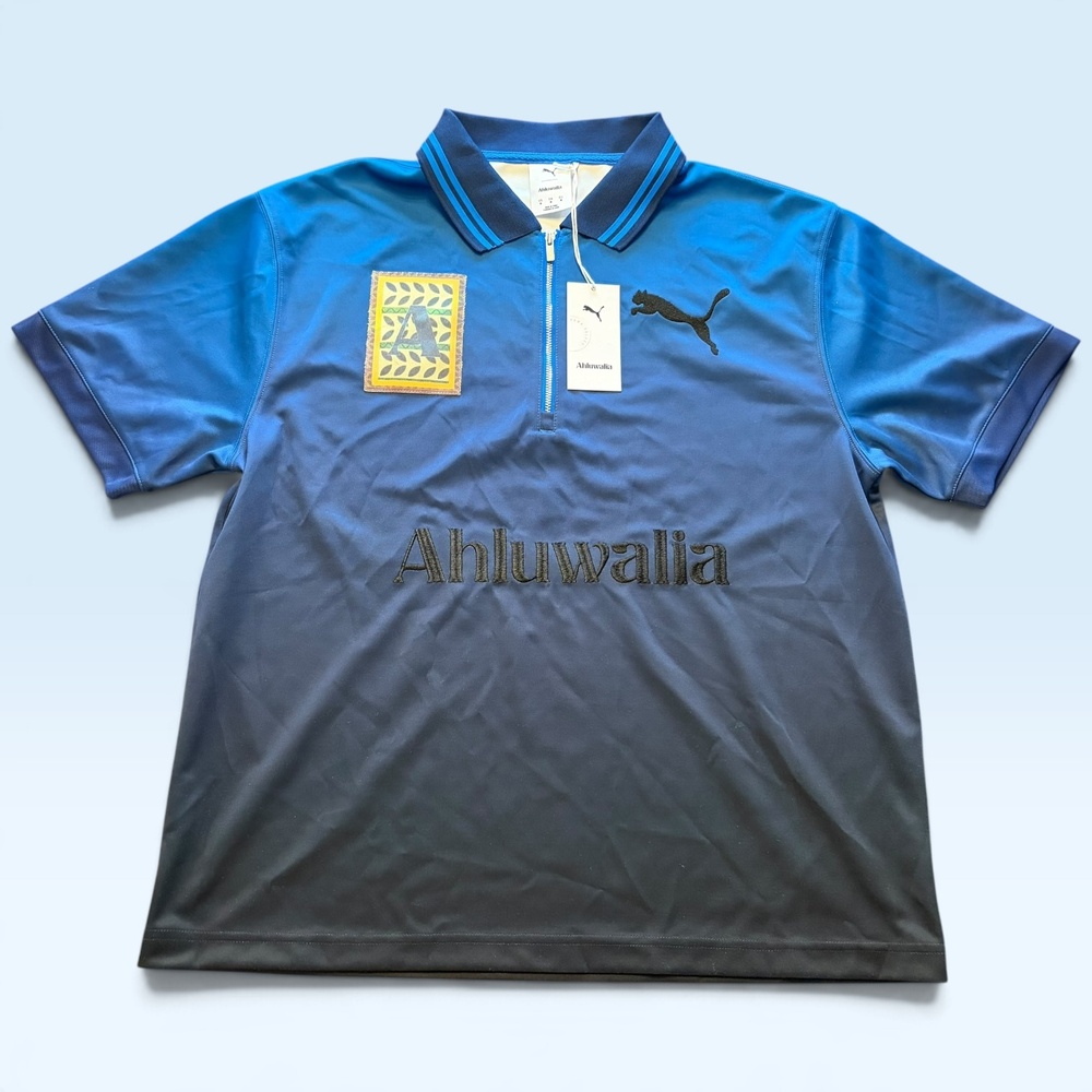 Puma Ahluwalia Polo Shirt Mens Medium Blue Zip Forever Faster 65 Back Graphic
